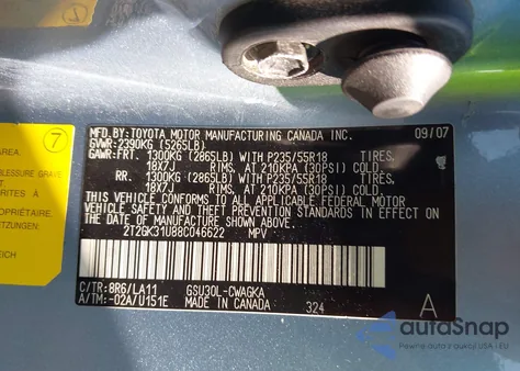 2008 Lexus Rx 350 из США, поврежденный, VIN 2T2GK31U88C046622